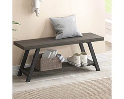 Houten en metalen bank in grijs en zwart