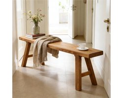 Houten Entree Bank - Halbank Keukenbank - Schoenen Wisselen - Handgemaakt Massief Hout - 140 cm - Natuurlijk