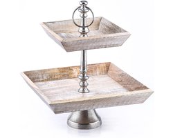 Houten Etagère Hoekig 38cm - Vintage Cupcake Standaard voor Taart en Fruit