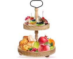 Houten Etagère met 2 Etages voor Taart, Cupcakes en Fruit - Decoratief Dienblad