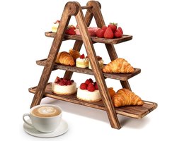 Houten Etagère Met 3 Lagen Voor Fruit, Taarten En Cupcakes - Serveerstandaard Voor Candybar - Opslag 42x34x17,8 cm