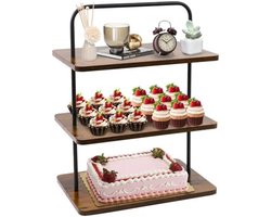 Houten etagère met 3 niveaus, 36 x 25 cm, grote taartstandaard, serveerstandaard voor cake, cupcake, brunch, buffet, muffin, rechthoekig