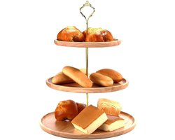 Houten Etagère met 3 Verdiepingen - Ronde Serveerschaal voor Taart, Cupcakes en Gebak - Ideaal voor Feest en Bruiloft