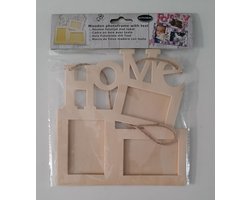 Houten fotolijst met tekst "Home"