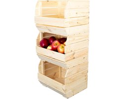 Houten Fruitkist - Groentemand Opslag - Keuken Organiseren - Licht Hellende Opening - 40x33x30 cm - Naturel