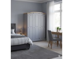 Houten Garderobekast met 3 Deuren en Kledingrek 152,5x52x170 cm – Rustieke Mexicaanse Stijl Kast voor Slaapkamer, Woonkamer en Home Office – Opbergkast met Planken en Houten Frame