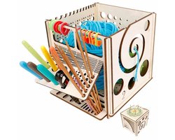 Houten Garenkom & Organizer Box - Vierkante Wolhouder met Gaten voor Haaknaalden & Schaar - Anti-Klit Garenopberger - Brei Accessoires Cadeau - 15x15x16 cm - Natuurlijk Hout-wolhouder- garenhouder