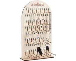 Houten gatenbord display-stand - Sieradenhouder - Organizer - Boogvormig - Oorbeldisplays - Rek - Grote capaciteit - Hout - Winkel - Oorbellen - Armbanden - Sleutelhanger - Wit.