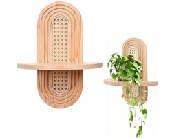 Houten gebogen wandplank, boho rotan plank, moderne decoratieve wandplank, houten opbergrek voor woonkamer, slaapkamer, badkamer, huis, kantoor