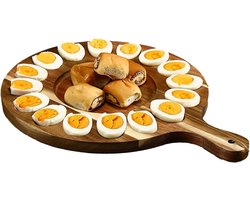Houten Gevulde Eierschaal, Houten Ronde Schotel met Handvat, Omkeerbare Charcuterie Board Eierplaat met 16 Gaten, Gevulde Serveerhouder Container