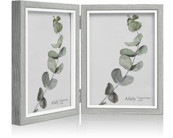 Houten grijze fotolijst 13x18 dubbele collage voor 2 foto's - Shabby chic geschenken voor familie