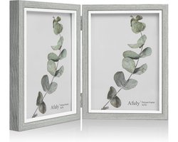 Houten grijze fotolijst 13x18 dubbele collage voor 2 foto's - Shabby chic geschenken voor familie
