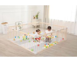 Houten Grondbox Baby & Luxe Speelmat - 140x200 cm - Stabiele, Ongelakte Babybox met Deurtje - Eenvoudige Montage & Demontage (10 min) - Extra Dikke Speelmat (4 cm) met EPE Schuim