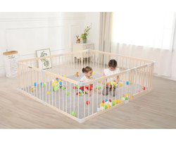 Houten Grondbox Baby & Luxe Speelmat - 180x200 cm - Stabiele, Ongelakte Babybox met Deurtje - Eenvoudige Montage & Demontage (10 min) - Extra Dikke Speelmat (1,5 cm) met EPE Schuim