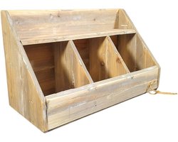 Houten Gruttersbak met 3 Vakken – Landelijke Opbergbox / Organizer – Vintage Houten Bak