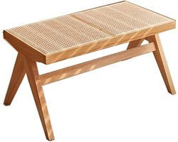 Houten Hal Bank - Rotan Bankje - Zitplaats Creëren - Handgeweven Rotan - 90x45x45cm - Natuurlijk Hout