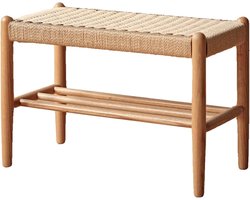 Houten Halbank - Schoenenbank Opbergbank - Schoenen Opbergen - Gestoffeerde Zitting - 50 cm - Geel