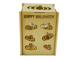 Houten Halloween en Pompoen LED Lampje – Lantaarn met 20 LED Lichtjes – Sfeerverlichting met Griezelige Pompoen Decoratie
