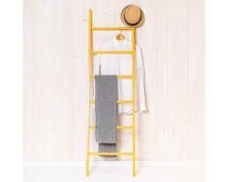 Houten Handdoekladder - Kledingrek - Badkamer Slaapkamer - Handgemaakt Duits Kwaliteit - 171x47x5.5 cm - Geel Honing