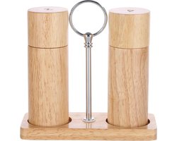 Houten handmatige zout en pepermolen - grof zout keramische molen - verstelbare kruidenmolens - rubber hout - 15cm - set van 2 - S-vorm