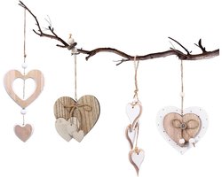 Houten hangers 4 stuks met hartmotief voor raamdecoratie - hangend hout woonaccessoires decoratief hart voor ramen hal slaapkamer woonkamer