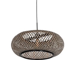 Houten Hanglamp Maze | 1 lichts | zwart / naturel | hout / metaal | Ø 60cm | in hoogte verstelbaar tot 150 cm | eetkamer / eettafel / woonkamer lamp | modern / landelijk design