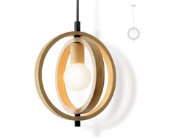 Houten Hanglamp -Moderne Designer 1-Lichts Kroonluchter met Verstelbare Hoogte - Vintage E27 Hanglamp voor Eetkamer, Slaapkamer, Café, Kunstgalerie