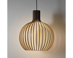 Houten Hanglamp - Ø45cm - Landelijke Hanglamp - Lamp - Hanglampen - Voor Elke Ruimte - Eetkamer Hanglamp - Woonkamer Lamp - Zwart met Hout - E27 - 10m² Verlichtingsgebied - Kerst Cadeau - IP20