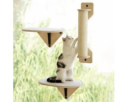 Houten Hangmat voor Katten met Sterke Zuignappen en Platform voor Binnengebruik - Set van 3