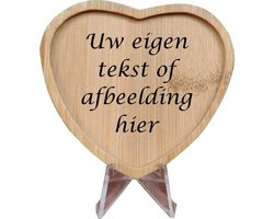 Houten hart decoratie op standaard gepersonaliseerd met uw eigen tekst of afbeelding! - valentijn