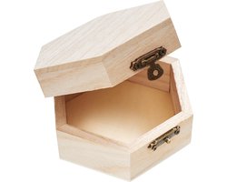 Houten hexagon kist Ø 9,6 cm met metaal sluiting - Opbergdoos voor decoratie
