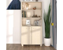 Houten highboard Hamar van grenenhout in honingbruin - robuuste bijzetkast met veel opbergruimte, open vakken en kastdeuren voor stabiele opbergoplossingen