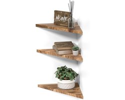 Houten Hoekplanken - Zwevende Rekken - Decoratie Opslag - Set van 3 - 29.8 cm - Natuurlijk