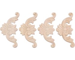 Houten Hoekversiering - Meubel Applicatie - Woondecoratie - Handgesneden Detail - 4 stuks set - Beige
