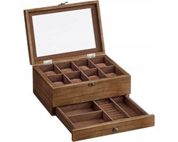 Houten Horloge & Sieraden Organizer Kist met Glazen Deksel - Bruin
