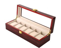 Houten horlogedoos - Klokken display - Horloge opbergen - Zachte fluwelen voering - 315 cm lang - Wijnrood