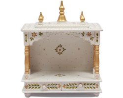 Houten Huis Tempel - Religieus Meubel - Spirituele Decoratie - Handgemaakt Reliëf - 46x23x55 cm - Wit