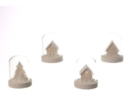 Houten Huisje - Glazen Klok - Decoratie Huis - Met LED Licht - 9 cm - Diverse Kleuren