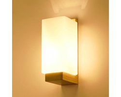 Houten Indoor Wandlamp, Moderne E27 Wandlamp Minimalistisch Ontwerp, Glazen Schaduw Wandlamp voor Slaapkamer Woonkamer Hal Koffie Huis Binnenhuisdecoratie