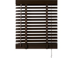 Houten Jaloezie Bruin - 60x130 cm (BxH) - Raamdecoratie - Lamelbreedte 50 mm - inc. Bedieningskoord en Draaistang - Eenvoudig op maat maken en monteren