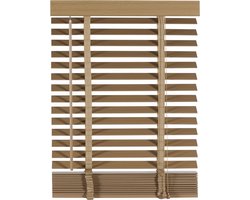 Houten Jaloezie Naturel - 60x130 cm (BxH) - Raamdecoratie - Lamelbreedte 50 mm - inc. Bedieningskoord en Draaistang - Eenvoudig op maat maken en monteren