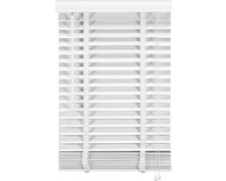 Houten Jaloezie Wit - 60x210 cm (BxH) - Raamdecoratie - Lamelbreedte 50 mm - inc. Bedieningskoord en Draaistang - Eenvoudig op maat maken en monteren