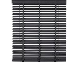 Houten Jaloezie Zwart - 140x130 cm (BxH) - Raamdecoratie - Lamelbreedte 50 mm - inc. Bedieningskoord en Draaistang - Eenvoudig op maat maken en monteren