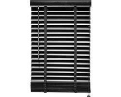 Houten Jaloezie Zwart - 80x130 cm (BxH) - Raamdecoratie - Lamelbreedte 50 mm - inc. Bedieningskoord en Draaistang - Eenvoudig op maat maken en monteren