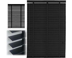 Houten Jaloezieën - Horizontale Blinds - Privacy en Licht - Aanpasbare Maten - 50 mm Lamellen - Zwart