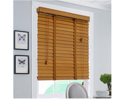 Houten Jaloezieën - Houten Raambekleding - Privacy en Licht - Natuurlijk Hout Materiaal - 50x100cm - Wit