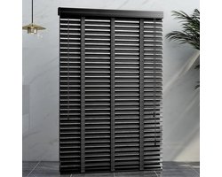 Houten Jaloezieën - Raambekleding Gordijn - Privacy Creëren - Natuurlijk Massief Hout - 60x120cm - Glad Zwart