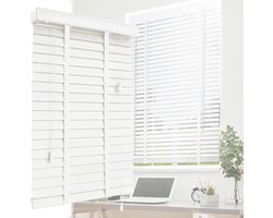 Houten Jaloezieën - Raambekleding Gordijnen - Binnen Zicht Dimmend - Massief Hout 50mm - 70x120cm - Wit