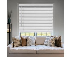 Houten Jaloezieën - Raambekleding Gordijnen - Privacy Lichtregeling - Snoerloos Bedienbaar - 30.5 x 213 cm - Wit