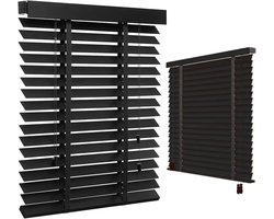Houten Jaloezieën - Raambekleding Horizontaal - Licht en Privacy Regelen - Natuurlijk Hout 5cm Lamellen - 150x150 cm - Zwart